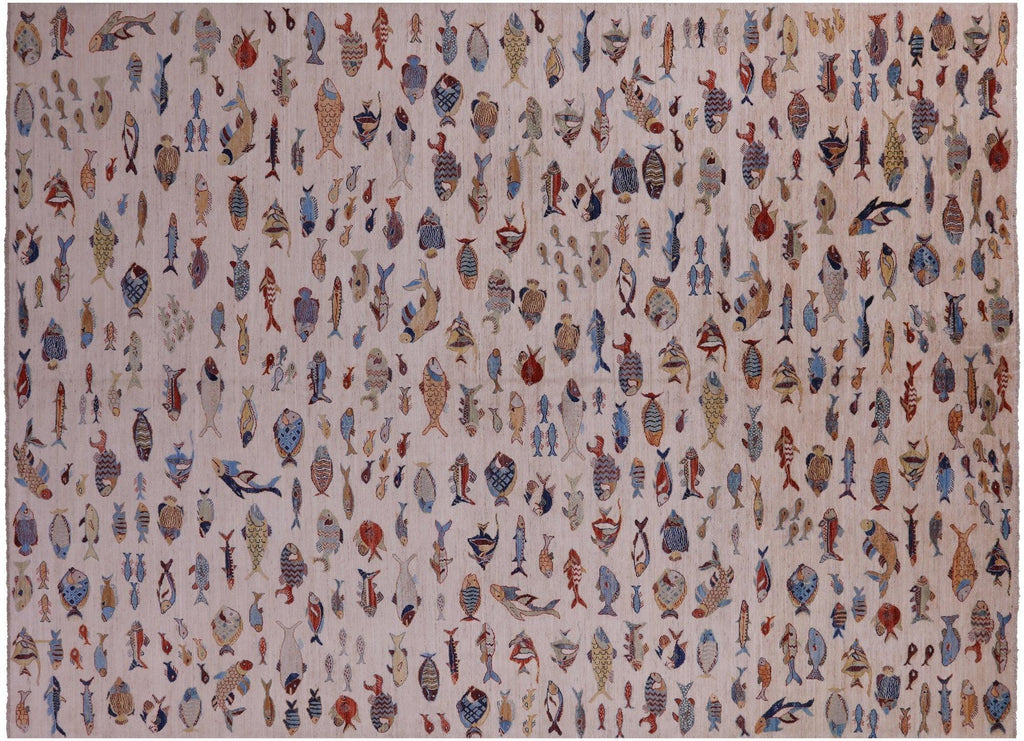 Gabbeh Fish Design Hand-Knotted Wool Rug - Manhattan Rugs