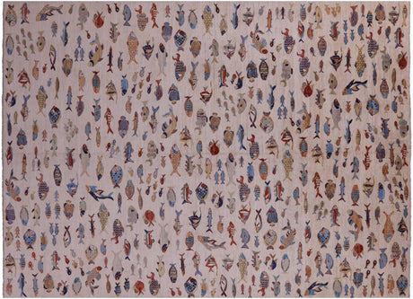 Gabbeh Fish Design Hand-Knotted Wool Rug - Manhattan Rugs