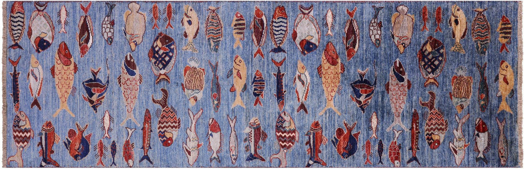 Runner Gabbeh Fish Design Hand Knotted Wool Rug - Manhattan Rugs