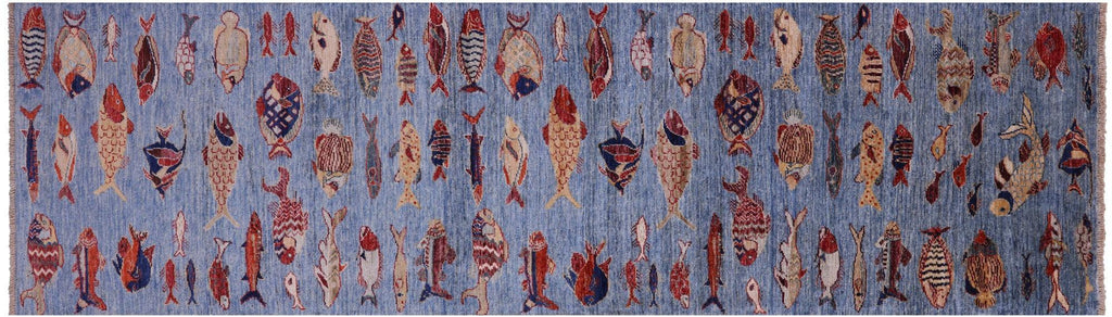 Runner Gabbeh Fish Design Hand Knotted Wool Rug - Manhattan Rugs