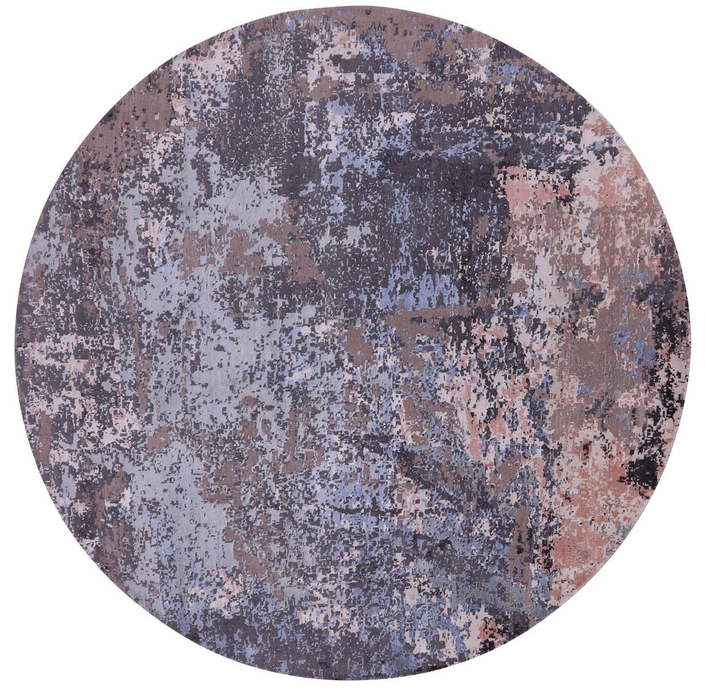 Round Wool & Silk Abstract Modern Handmade Rug - Manhattan Rugs