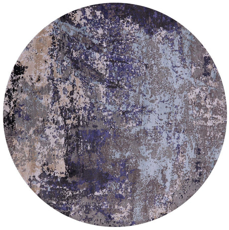 Round Abstract Wool & Silk Hand Knotted Rug - Manhattan Rugs
