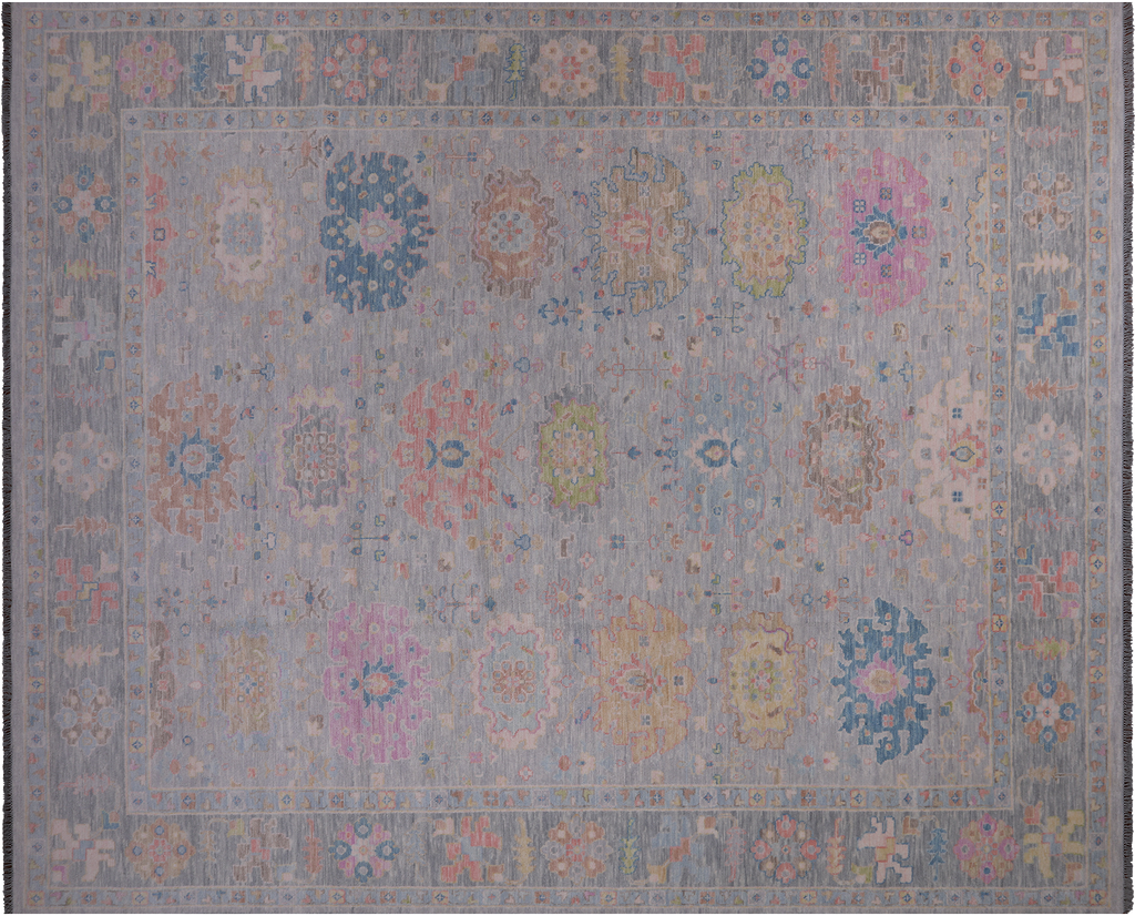 SUPER SALE Silver Hand-Knotted Turkish Angora Oushak Rug 12' 0" X 14' 8" - Q21206