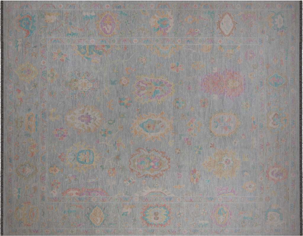 SUPER SALE Silver Hand Knotted Turkish Angora Oushak Wool Rug 12' 2" X 15' 5" - Q21207