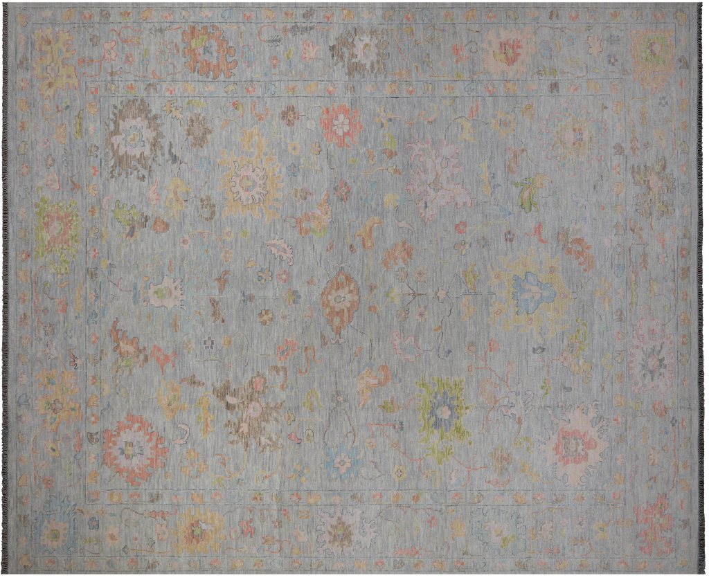 SUPER SALE Silver Turkish Angora Oushak Hand-Knotted Rug 12' 2" X 14' 10" - Q21213
