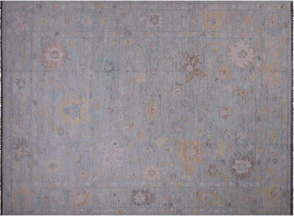 SUPER SALE Silver 10' 1" X 13' 8" Hand-Knotted Turkish Angora Oushak Wool Rug - Q21219
