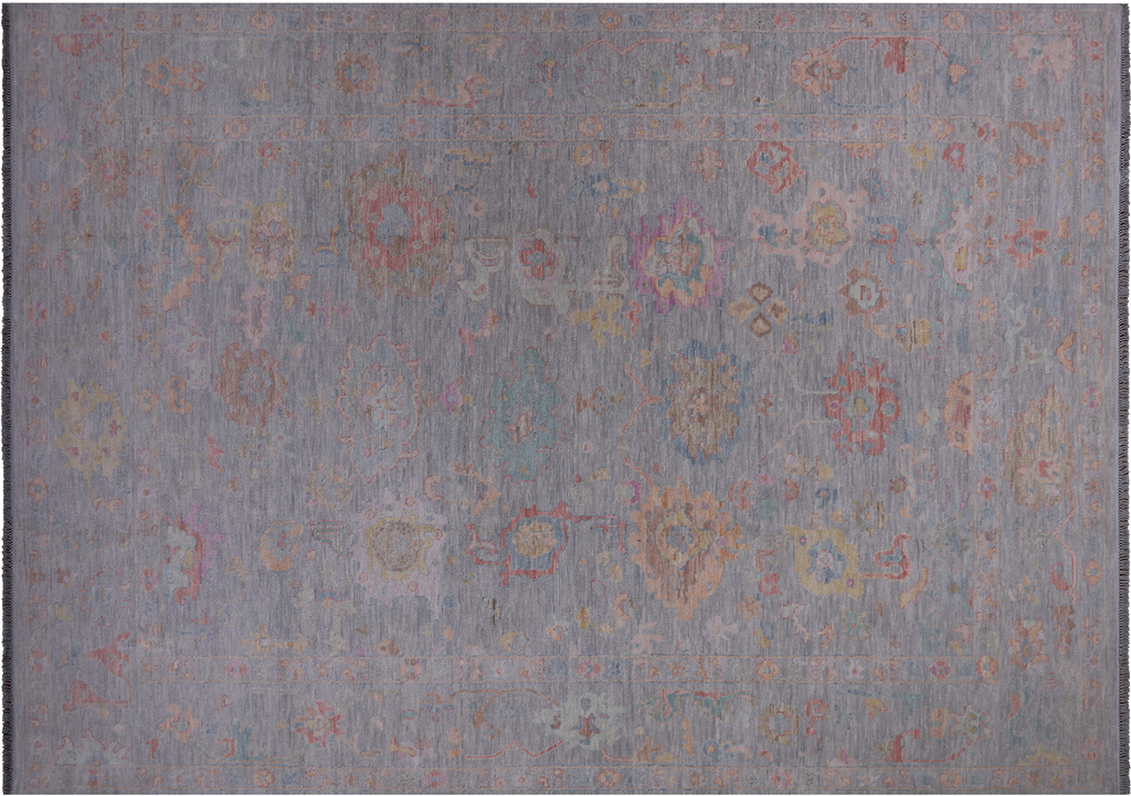SUPER SALE Silver Hand-Knotted Turkish Angora Oushak Wool Rug 10' 1" X 14' 0" - Q21230