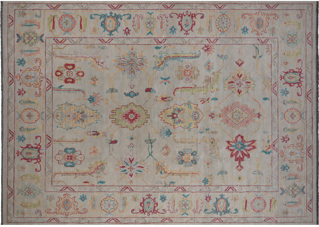 SUPER SALE Ivory Turkish Angora Oushak Hand Knotted Wool Rug 9' 11" X 13' 10" - Q21245