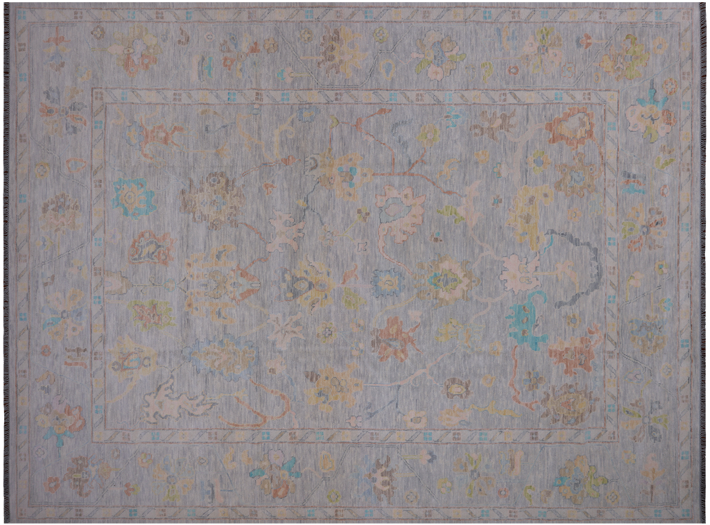 SUPER SALE Silver Turkish Angora Oushak Hand Knotted Wool Rug 10' 2" X 13' 9" - Q21255