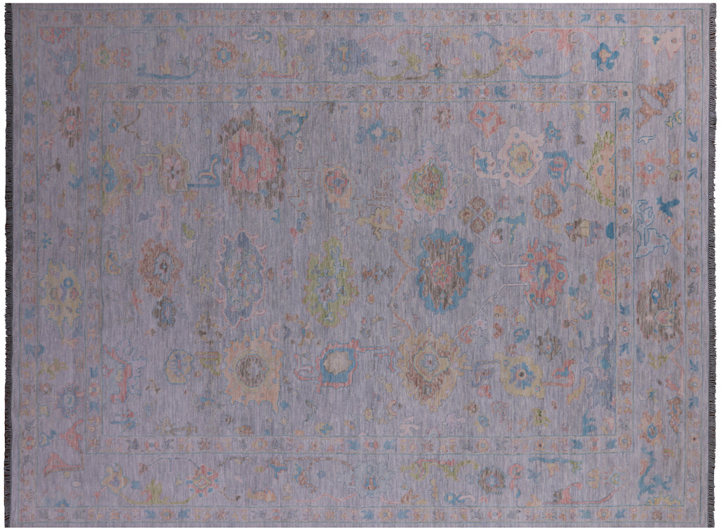 Silver 10' 1" X 13' 10" Handmade Turkish Angora Oushak Wool Rug - Q21260