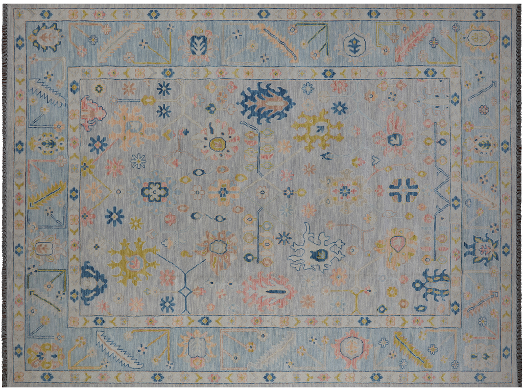 SUPER SALE Silver 10' 3" X 13' 10" Turkish Angora Oushak Hand Knotted Wool Rug - Q21269