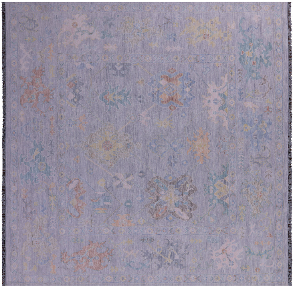 Silver 10' Square Turkish Angora Oushak Hand Knotted Wool Rug - Q21274
