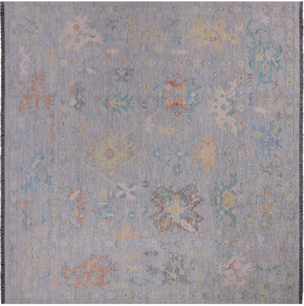 SUPER SALE Silver 10' Square Turkish Angora Oushak Hand Knotted Wool Rug - Q21274