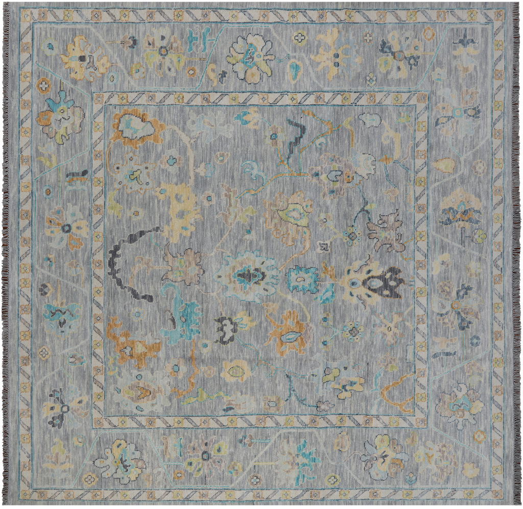 SUPER SALE Silver 10' Square Turkish Angora Oushak Hand-Knotted Rug - Q21276