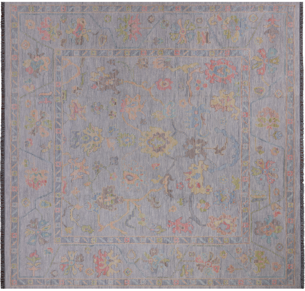 SUPER SALE Silver 10' Square Turkish Angora Oushak Hand-Knotted Wool Rug - Q21280