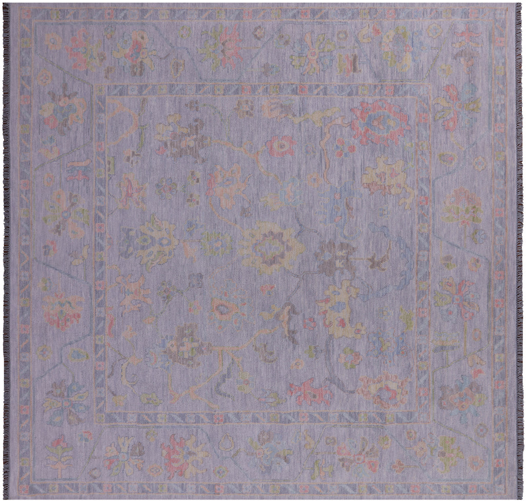 Silver 10' Square Turkish Angora Oushak Hand-Knotted Wool Rug - Q21280
