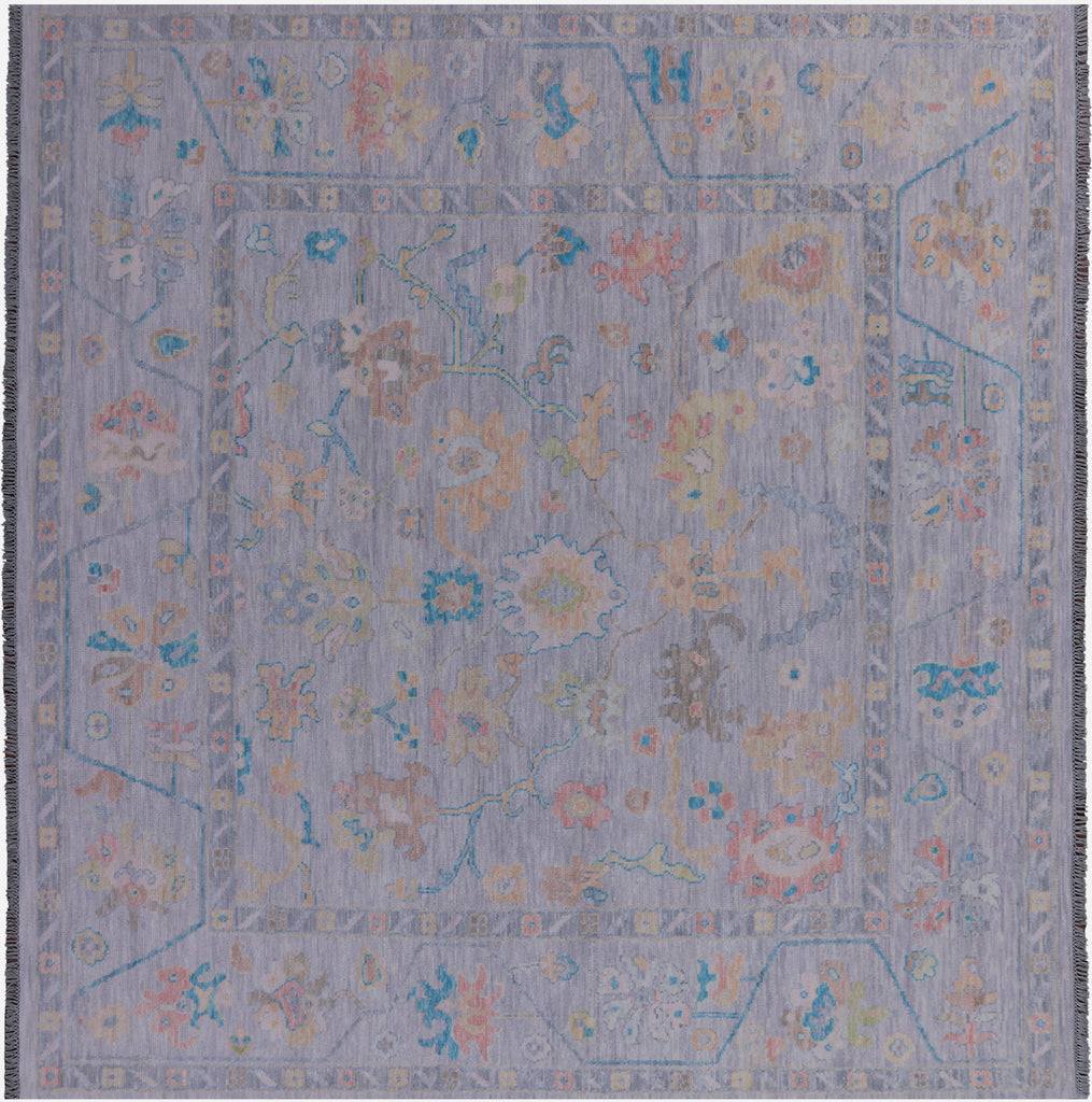 Silver 9' Square Handmade Turkish Angora Oushak Wool Rug - Q21281