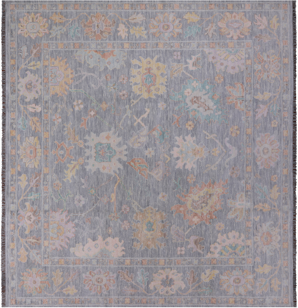 SUPER SALE Silver 10' Square Hand Knotted Turkish Angora Oushak Rug - Q21282
