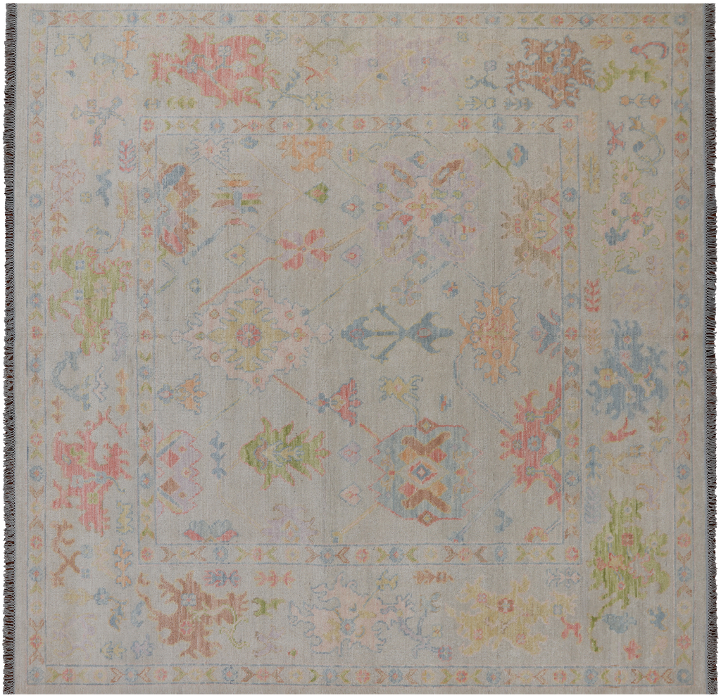 SUPER SALE Ivory 9' Square Turkish Angora Oushak Handmade Wool Rug - Q21307