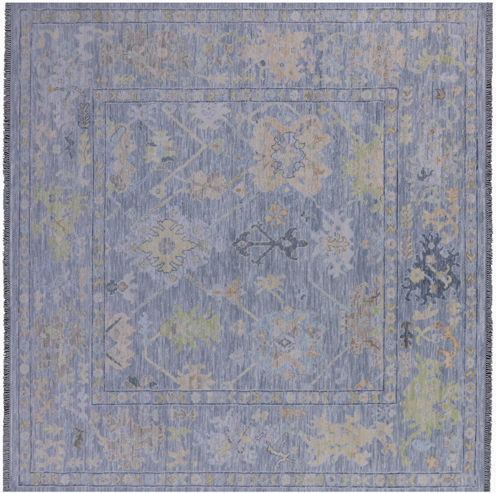 Silver 9' Square Turkish Angora Oushak Hand-Knotted Rug - Q21312