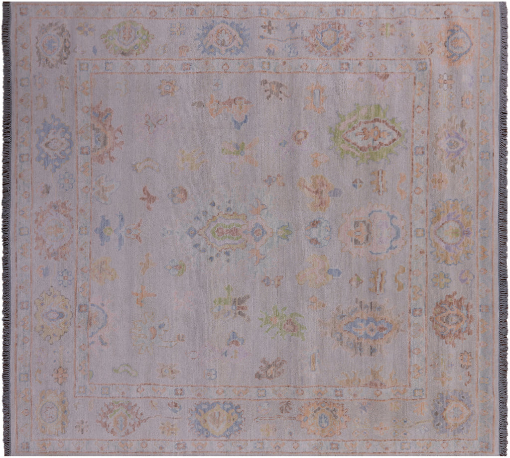 Ivory 8' Square Handmade Turkish Angora Oushak Wool Rug - Q21319