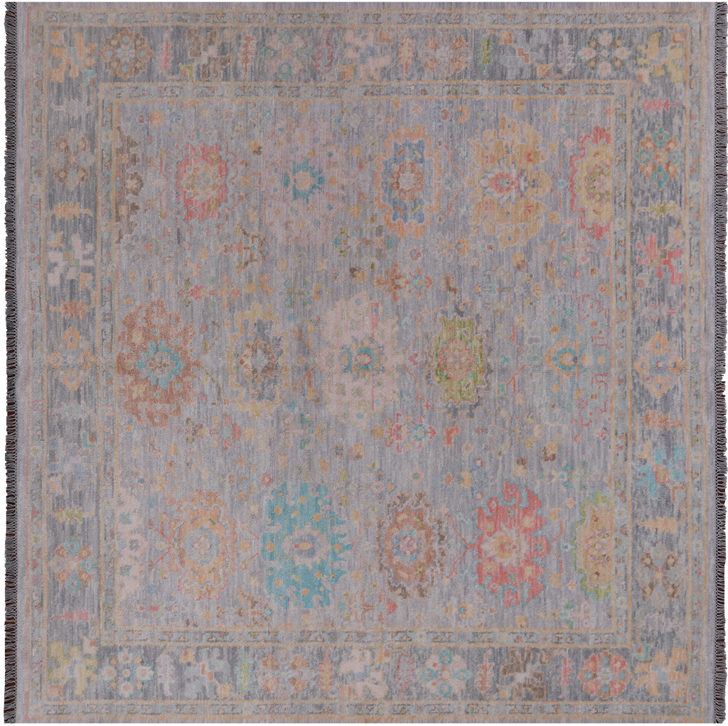 SUPER SALE Silver 8' Square Turkish Angora Oushak Handmade Wool Rug - Q21320