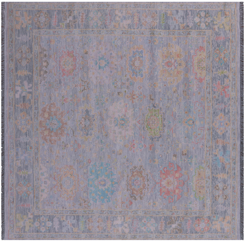 Silver 8' Square Turkish Angora Oushak Handmade Wool Rug - Q21320