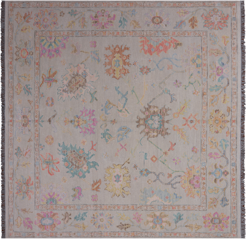 SUPER SALE Ivory 8' Square Turkish Angora Oushak Hand Knotted Wool Rug - Q21337