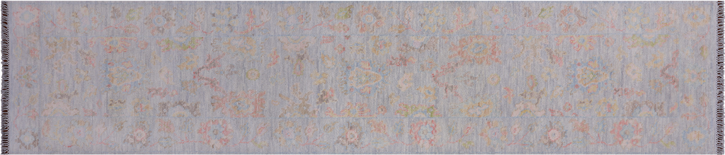 SUPER SALE Silver Hand Knotted Turkish Angora Oushak Wool Runner Rug 2' 7" X 11' 10" - Q21341