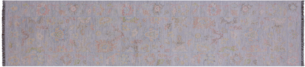 Silver Hand Knotted Turkish Angora Oushak Wool Runner Rug 2' 7" X 11' 10" - Q21341