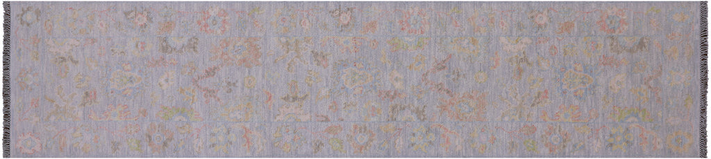 Silver 2' 7" X 11' 10" Runner Handmade Turkish Angora Oushak Wool Rug - Q21342