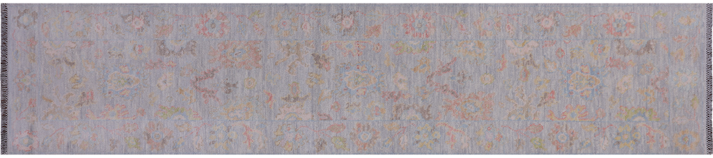 SUPER SALE Silver 2' 7" X 11' 10" Runner Handmade Turkish Angora Oushak Wool Rug - Q21342