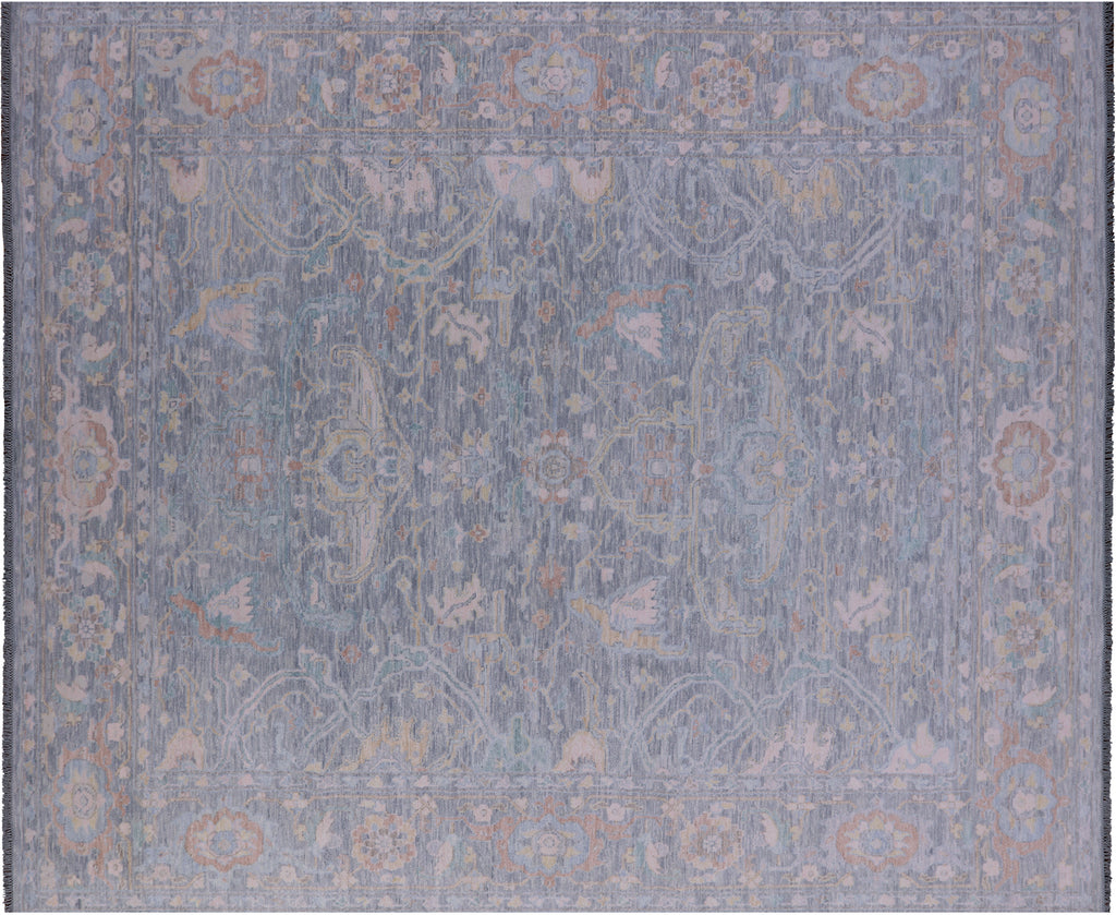 Silver Hand-Knotted Turkish Angora Oushak Rug 11' 11" X 14' 9" - Q21353