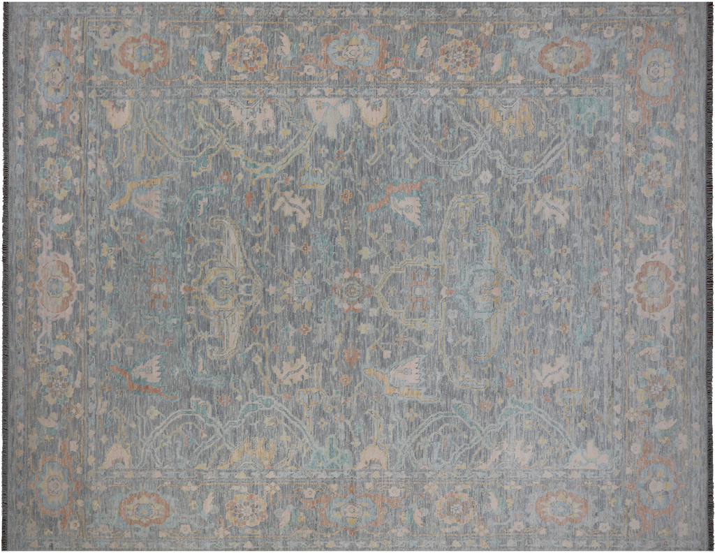 SUPER SALE Silver Hand-Knotted Turkish Angora Oushak Rug 11' 11" X 14' 9" - Q21353