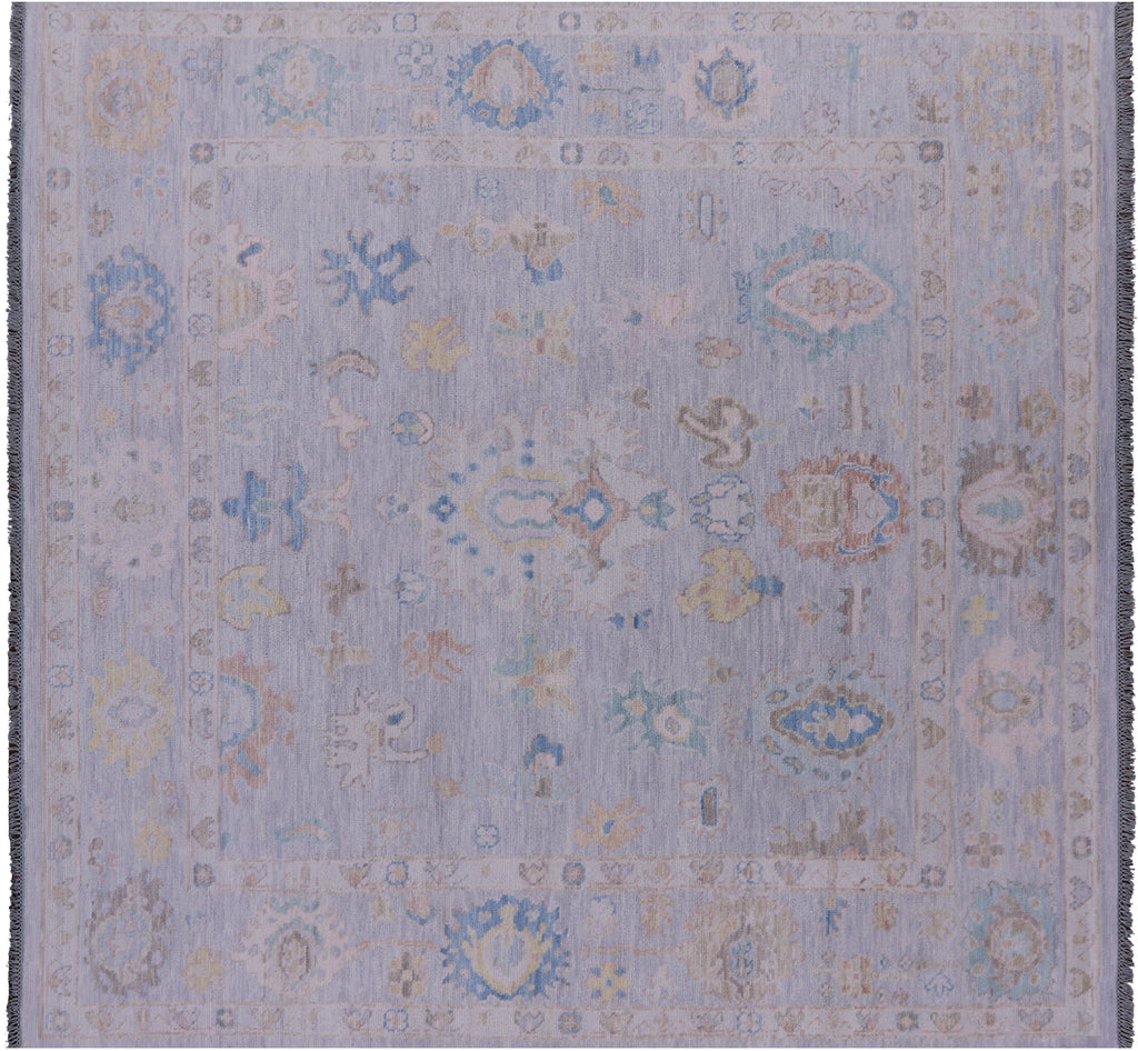 Silver 9' Square Turkish Angora Oushak Hand-Knotted Rug - Q21355