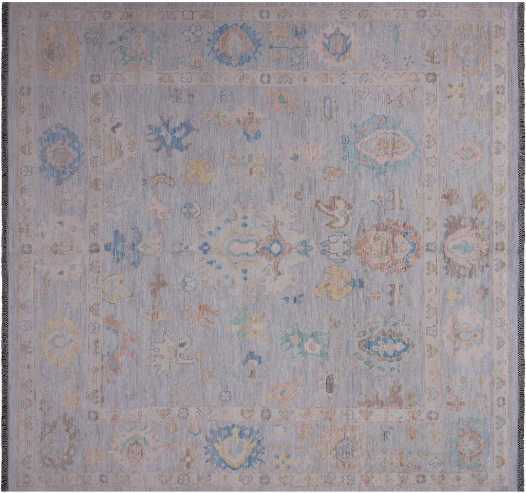 SUPER SALE Silver 9' Square Turkish Angora Oushak Hand-Knotted Rug - Q21355