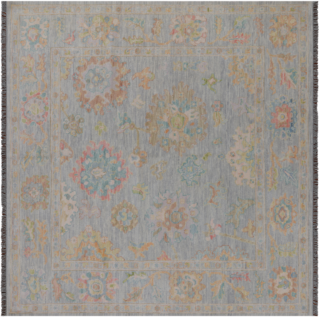 SUPER SALE Silver 8' Square Turkish Angora Oushak Handmade Wool Rug - Q21356