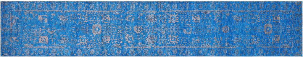 Runner Wool & Silk Persian Tabriz Hand Knotted Rug - Manhattan Rugs