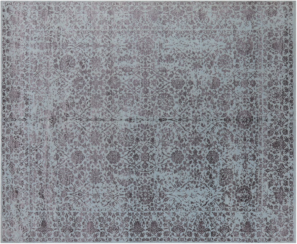 Grey Persian Tabriz Wool & Silk Hand Knotted Rug 8' 0" X 9' 11" - Q21625
