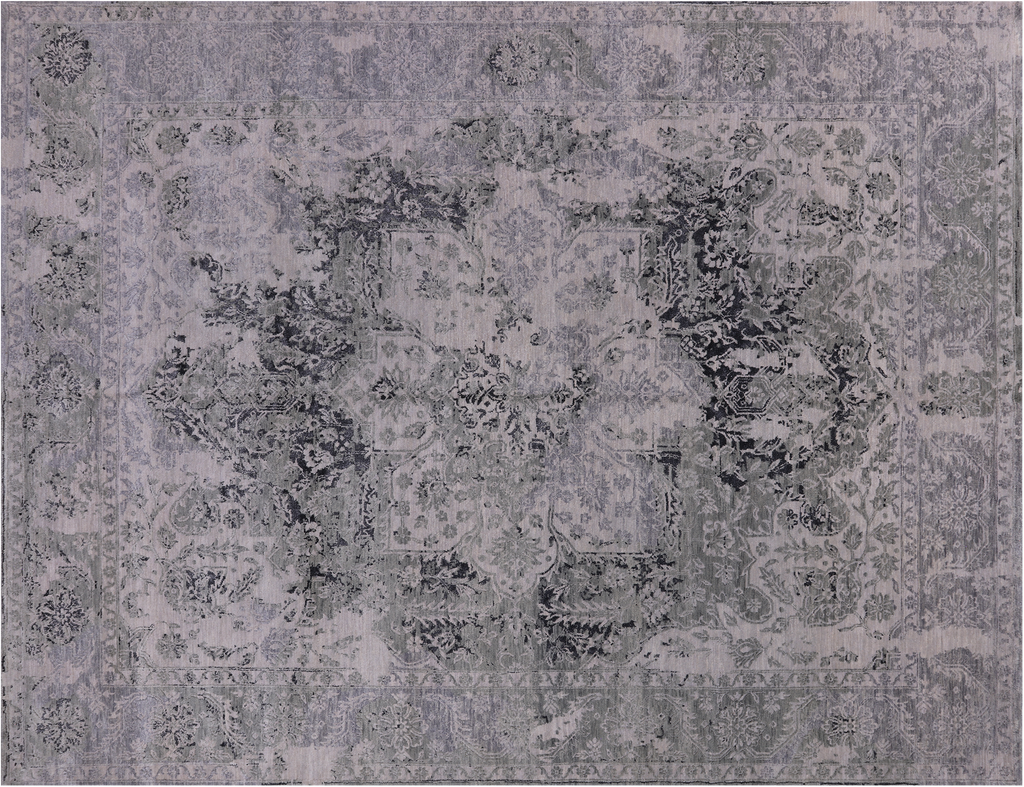 Grey Persian Heriz Serapi Hand Knotted Wool & Silk Rug 7' 11" X 10' 2" - Q21626
