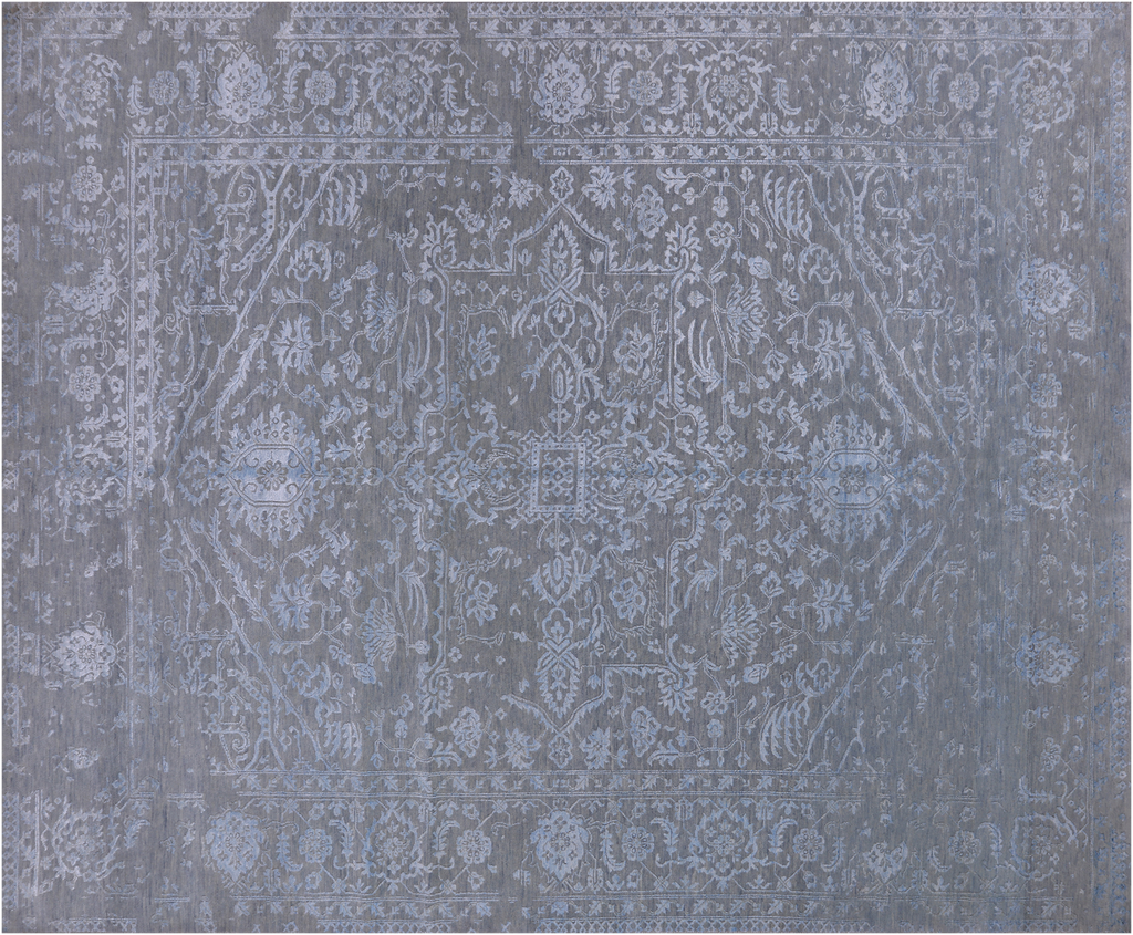 Grey Persian Heriz Serapi Handmade Wool & Silk Rug 8' 1" X 10' 2" - Q21638