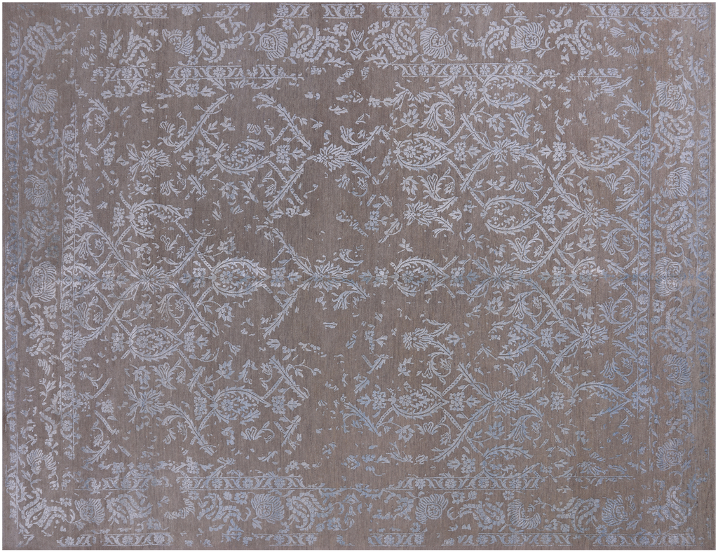 Grey Modern Hand Knotted Wool & Silk Rug 7' 7" X 10' 0" - Q21648