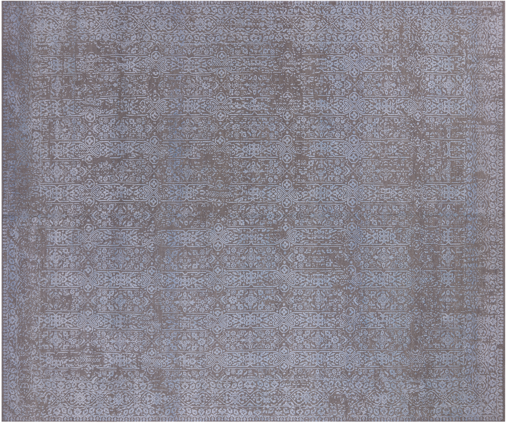 Grey 7' 11" X 9' 9" Wool & Silk Modern Hand Knotted Rug - Q21649
