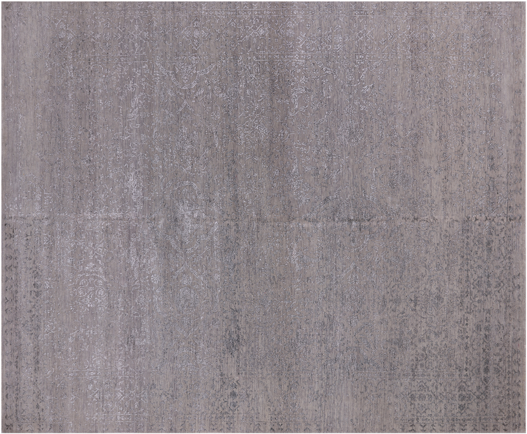 Grey Persian Tabriz Wool & Silk Hand-Knotted Rug 8' 1" X 9' 11" - Q21659