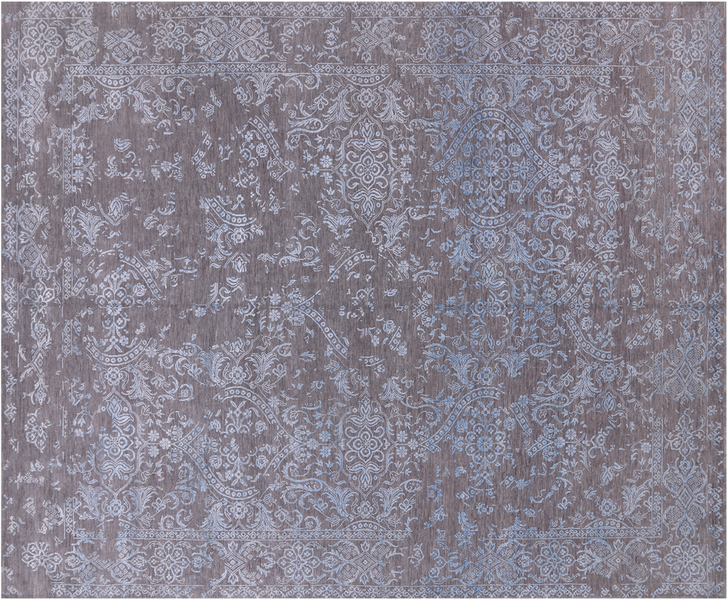 Grey 7' 11" X 9' 10" Persian Tabriz Wool & Silk Handmade Rug - Q21662