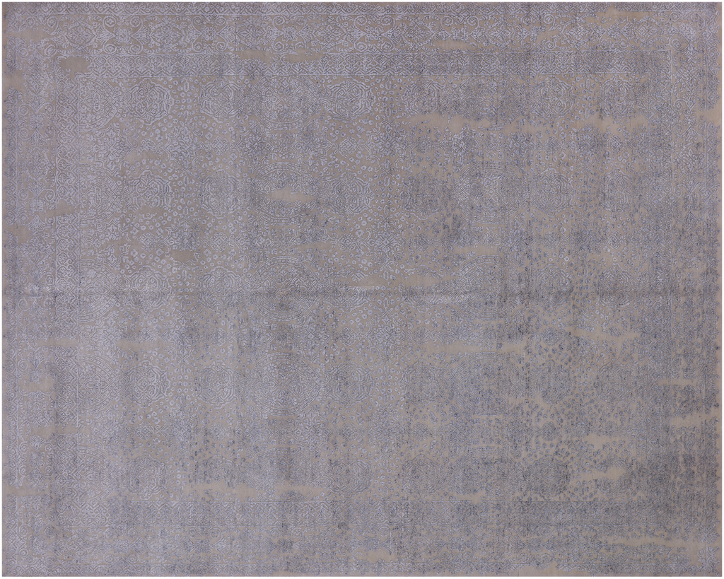 Grey 7' 10" X 9' 11" Modern Handmade Wool & Silk Rug - Q21666