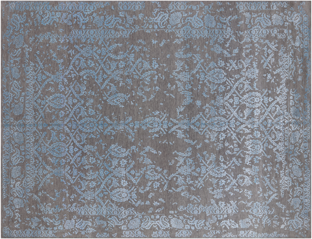 Grey 9' 0" X 12' 0" Wool & Silk Persian Tabriz Handmade Rug  - Q21679