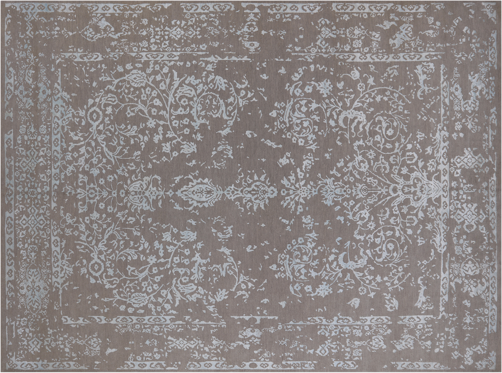 Grey Wool & Silk Persian Tabriz Handmade Rug 8' 10" X 12' 1" - Q21686