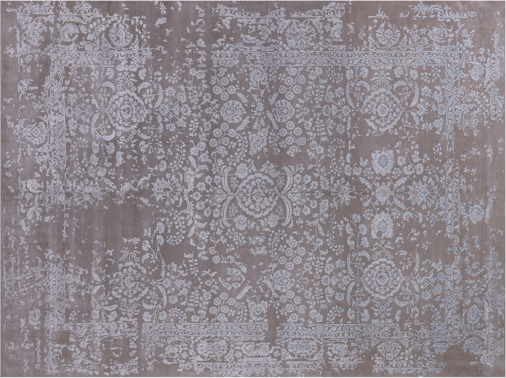 Grey Persian Tabriz Hand Knotted Wool & Silk Rug 8' 10" X 11' 10" - Q21689