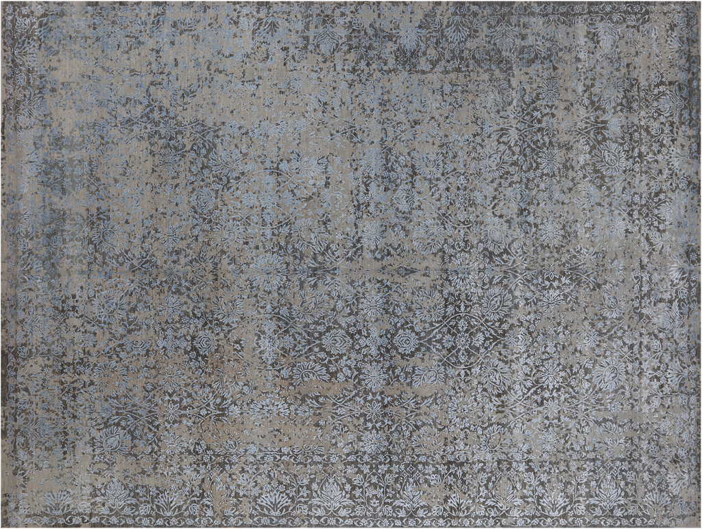 Grey 8' 10" X 11' 10" Handmade Persian Tabriz Wool & Silk Rug - Q21691